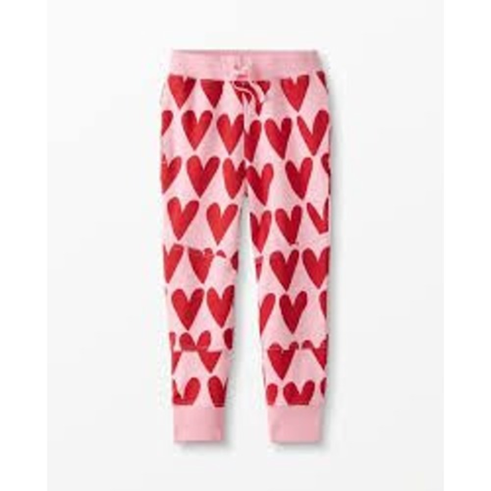 Hanna Andersson Womens Pink Red Heart Cotton Pajama Joggers LARGE Lounge Cozy